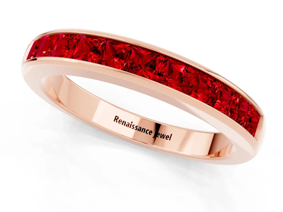 Channel Set Princess Cut Ruby Eternity Band Rose gold
