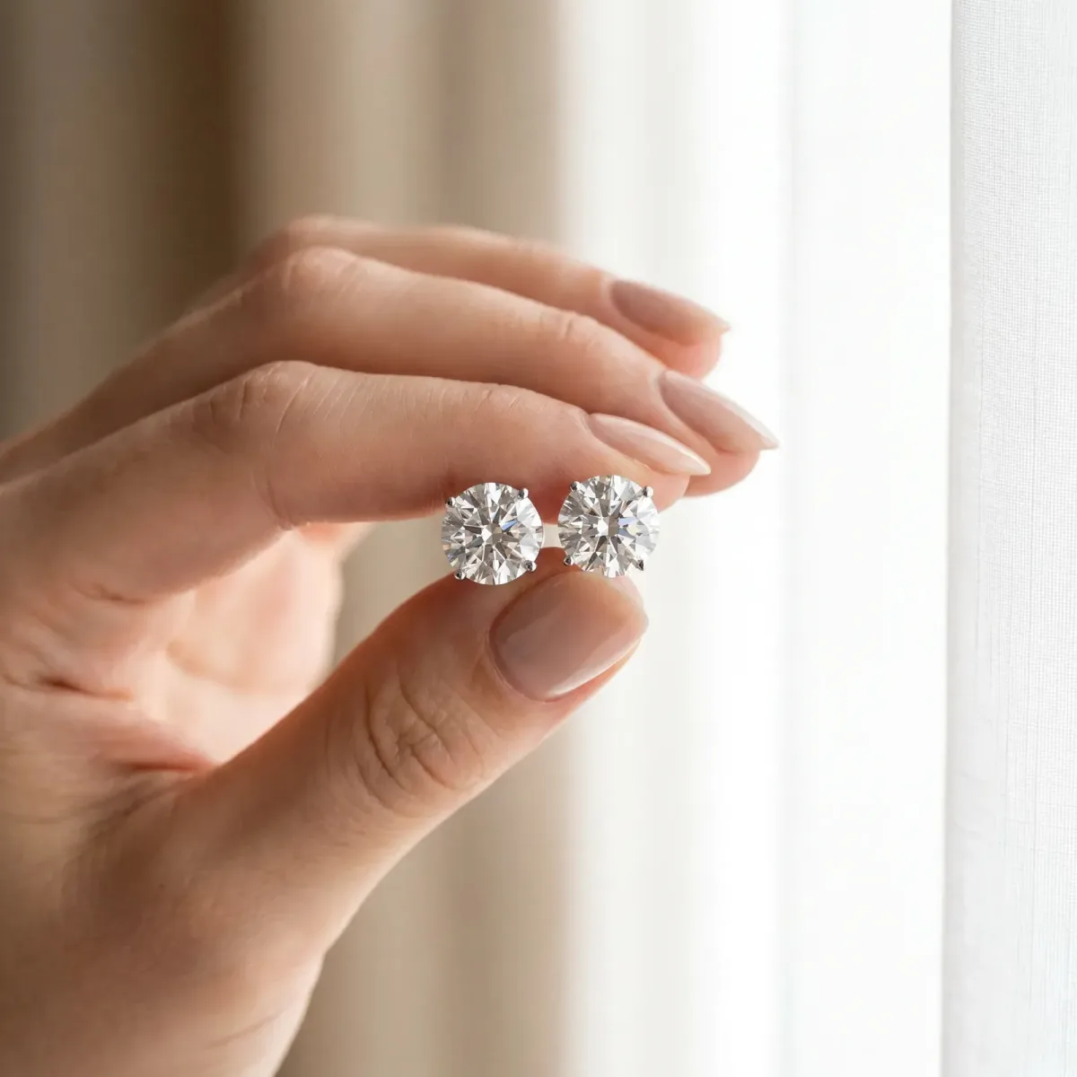 Round Cut Diamond Stud Earrings Silver