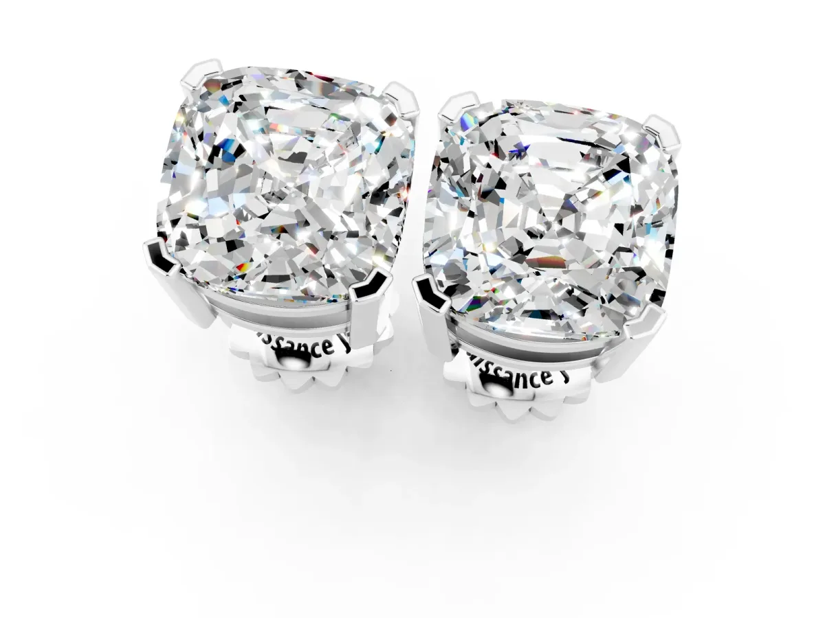 Cushion Cut Moissanite Stud Earrings Platinum