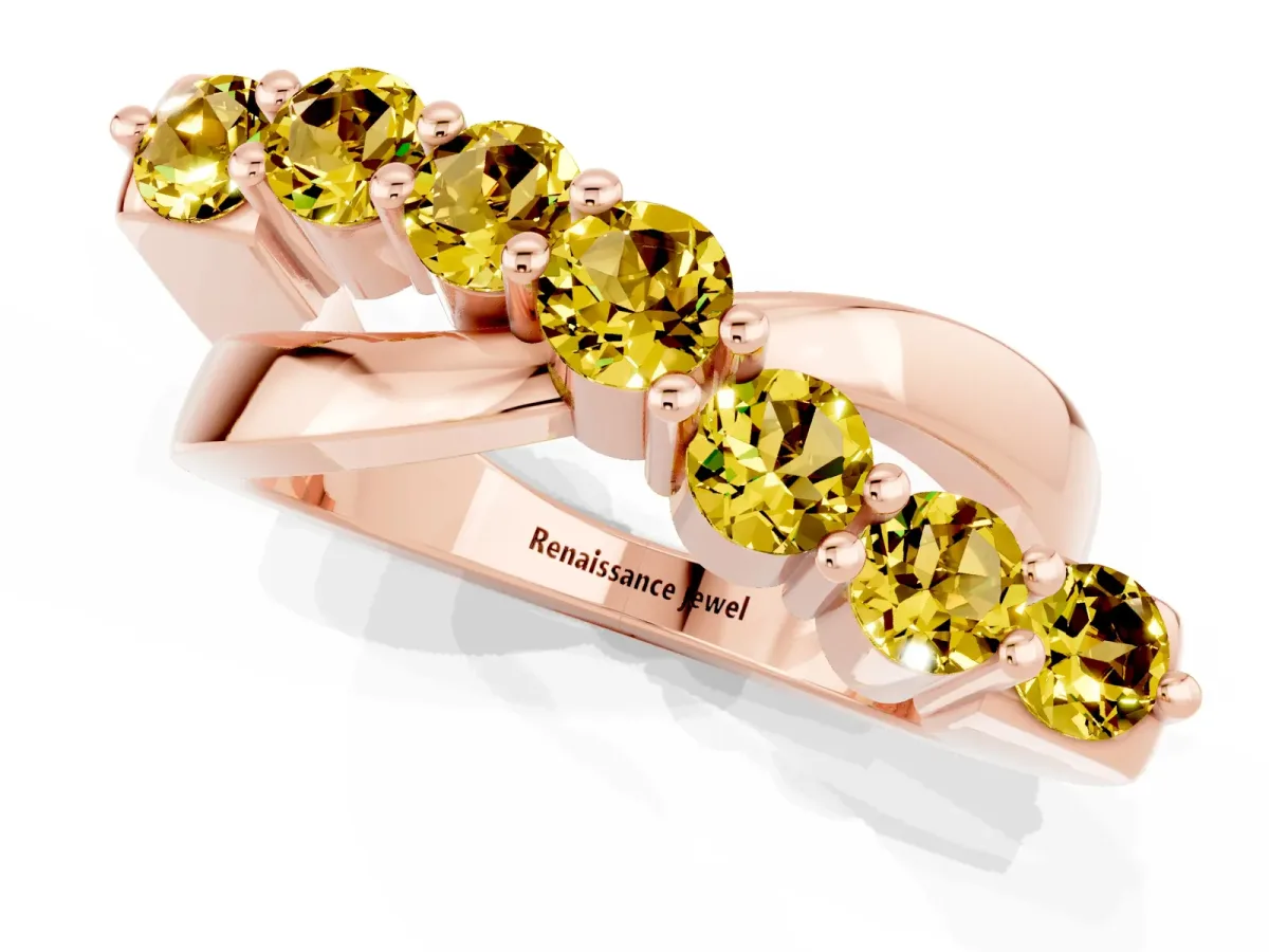 Round Yellow Sapphire Prong-Set Crossover Band Rose gold