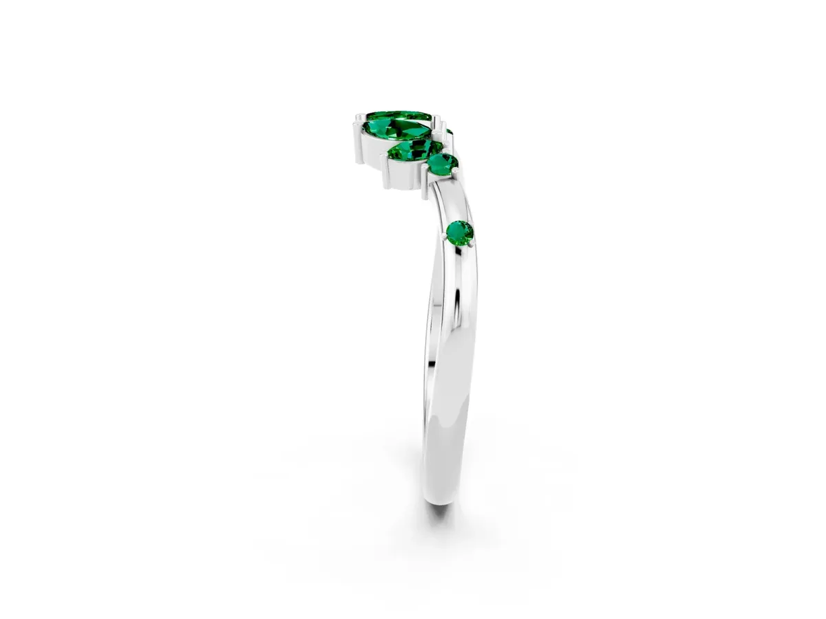 Open Marquise Cluster Emerald Band with Prong Setting Silver