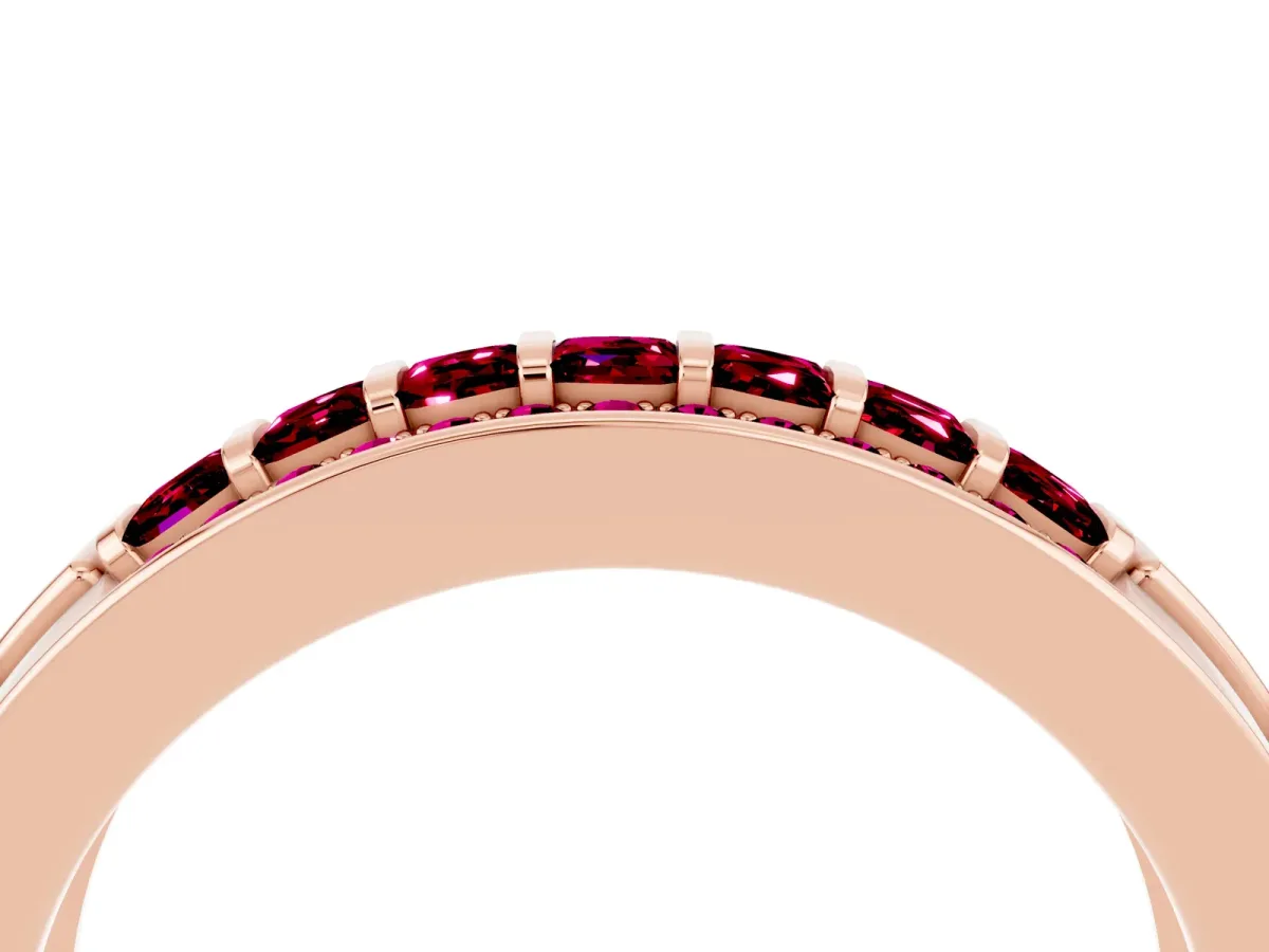 Bar-Set Princess Cut Garnet Pavé Band Rose gold