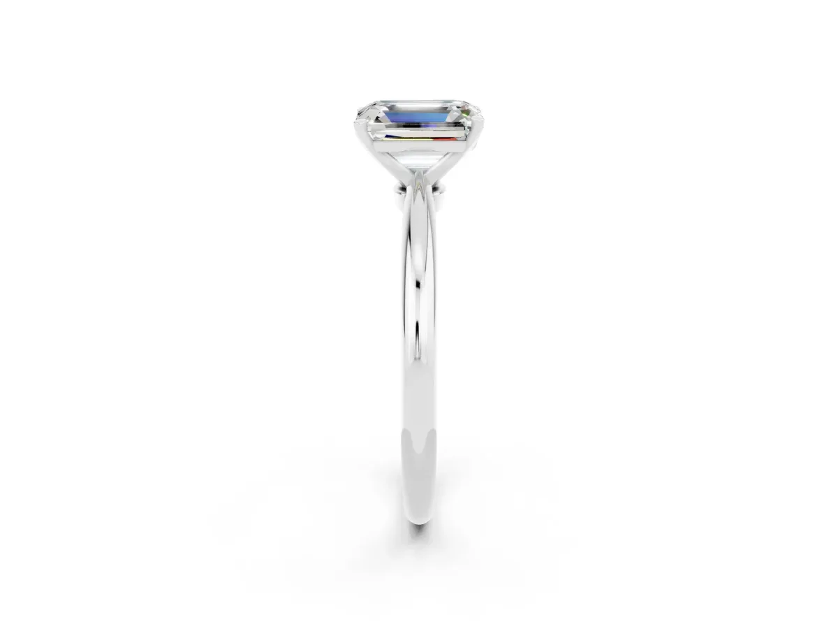 Emerald Cut Moissanite Solitaire Ring with Six-Prong Setting and Classic Band Silver