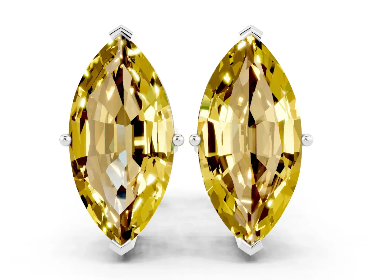 Marquise Cut Yellow Sapphire Stud Earrings Silver