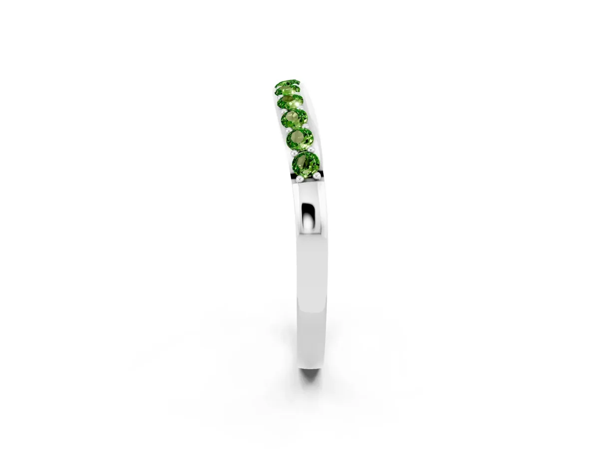Round Peridot Curved Wedding Band with Channel Setting Platinum