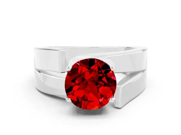 Modern Tension Set Round Cut Ruby Solitaire Wide Band Ring Platinum