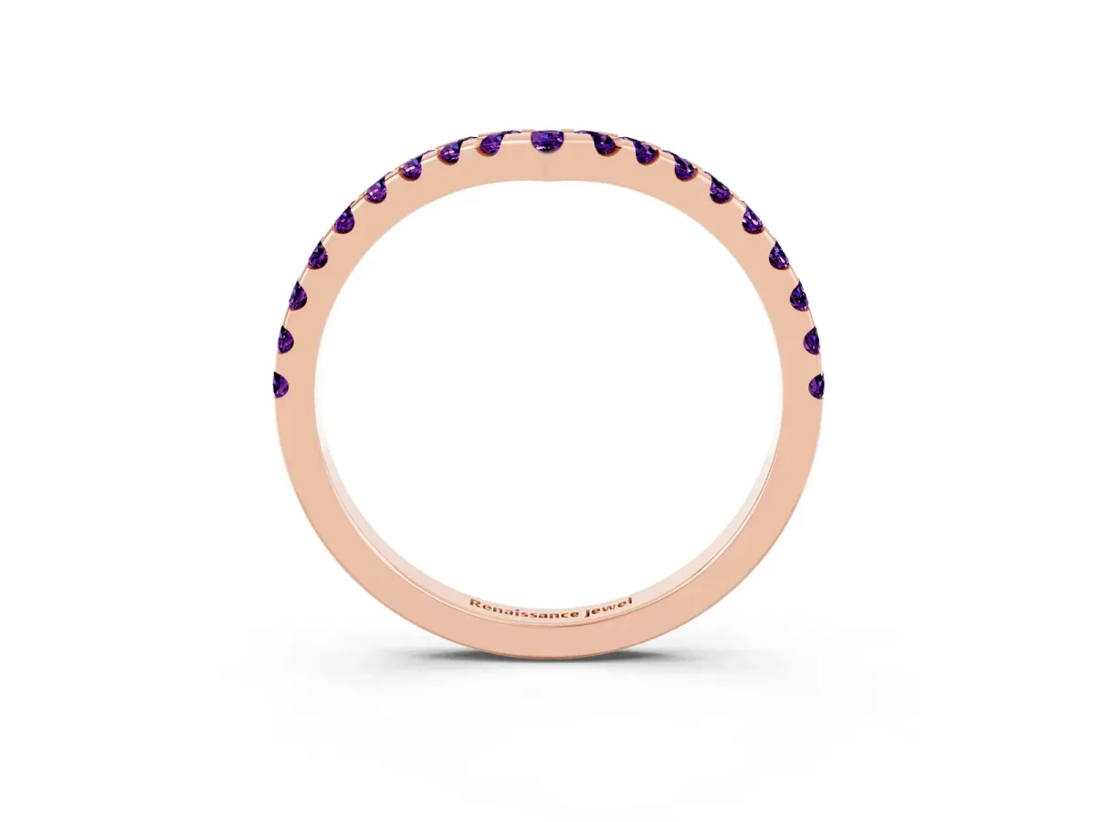 Pavé Round Amethyst Chevron Band with Shared Prong Setting Rose gold