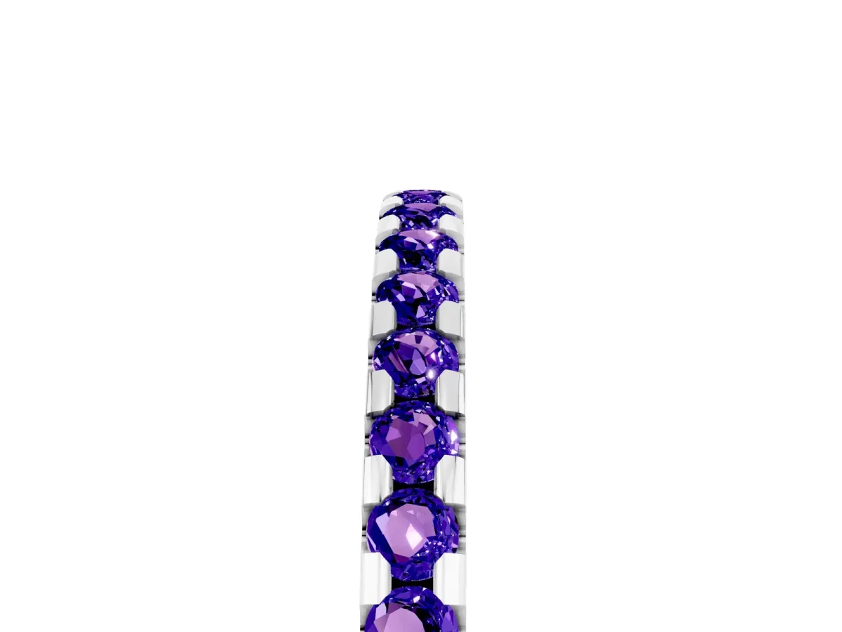 Round Tanzanite Pavé Set Eternity Band with Micro Prong Setting Silver