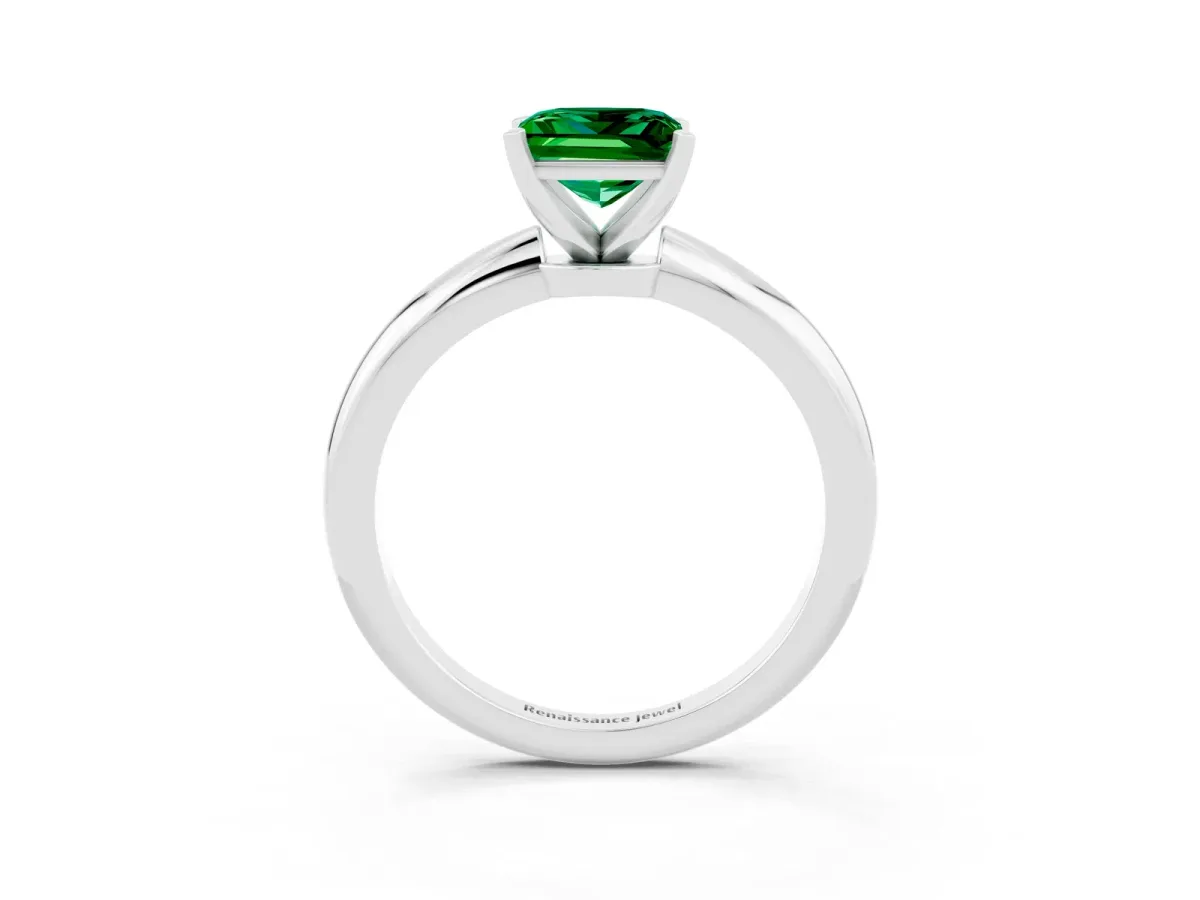 Princess Cut Emerald Solitaire Ring with Six-Prong Setting and Classic Band Platinum