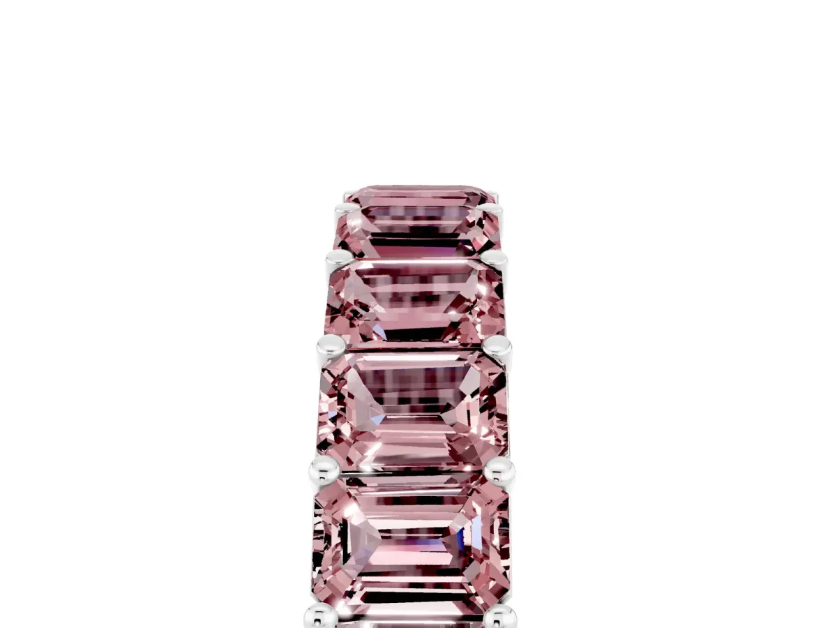 Emerald Cut Morganite Eternity Band with Shared Prong Setting Silver