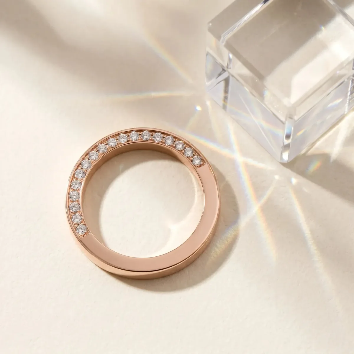 Pavé Round Diamond Channel Set Band Rose gold