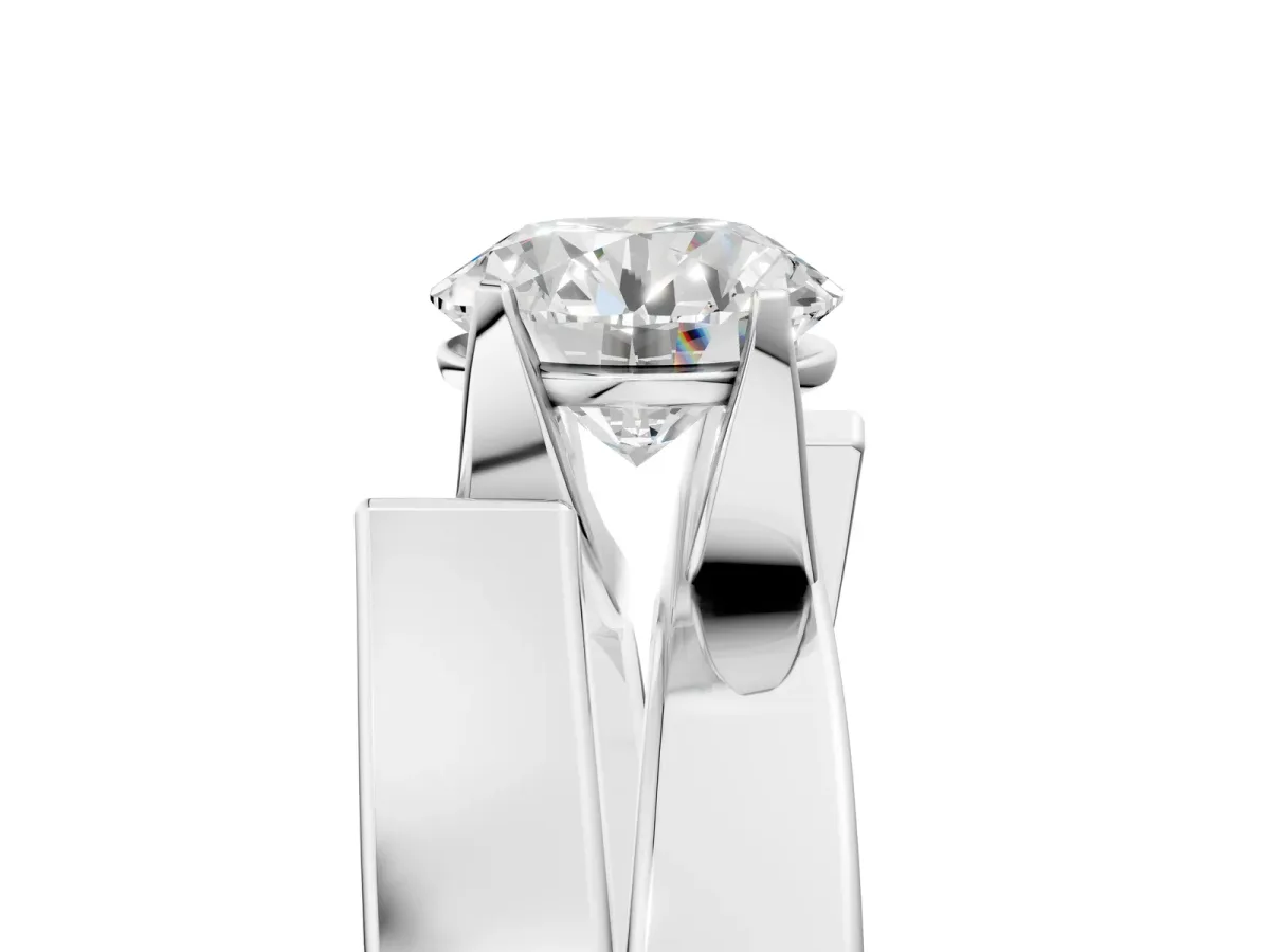 Modern Tension Set Round Cut Diamond Solitaire Wide Band Ring Silver