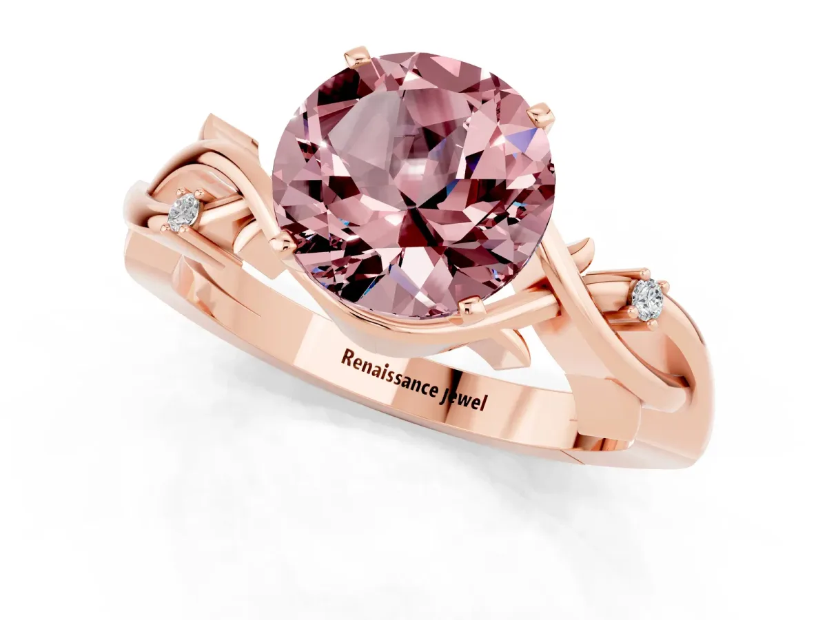 Round Cut Morganite Solitaire Ring with Twisted Band and Prong Setting Rose gold