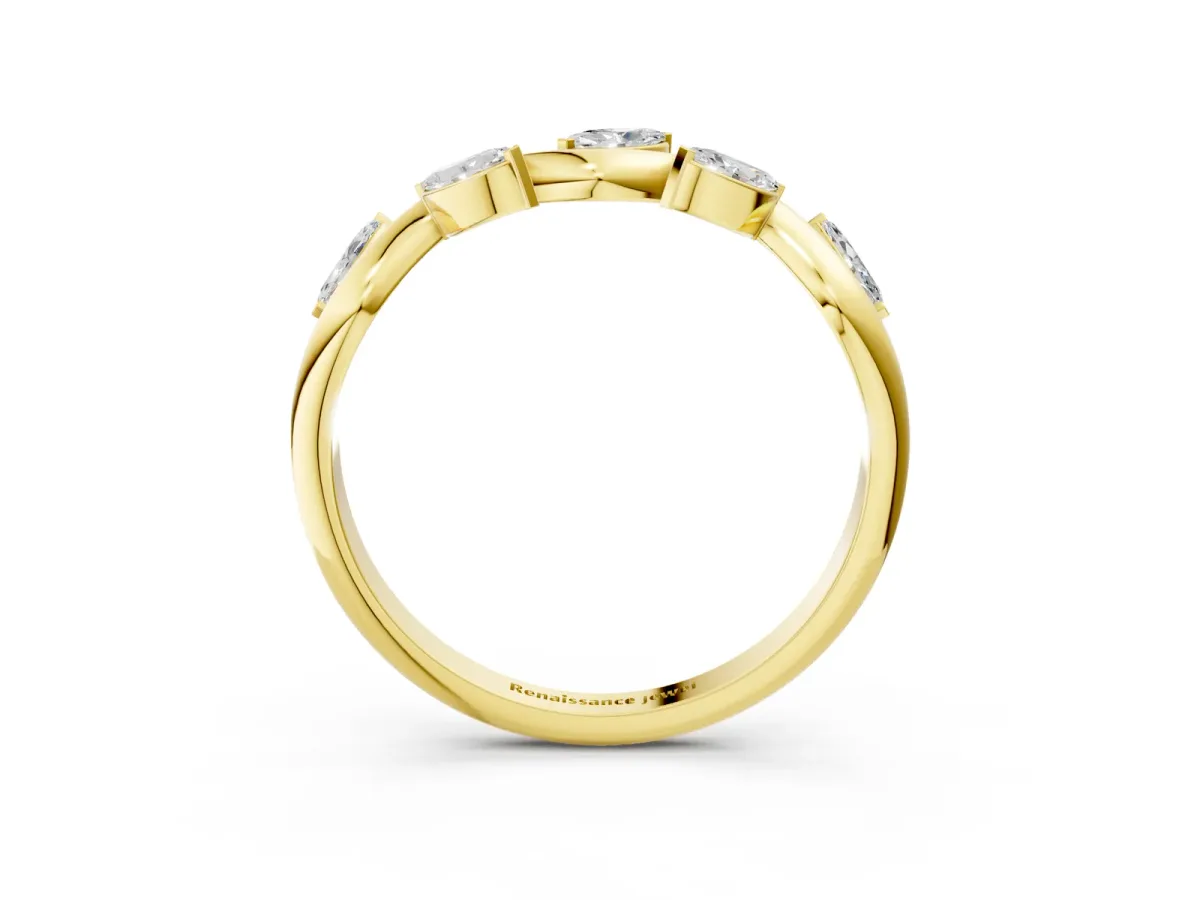 Marquise Diamond Twisted Band with Prong Setting Yellow gold