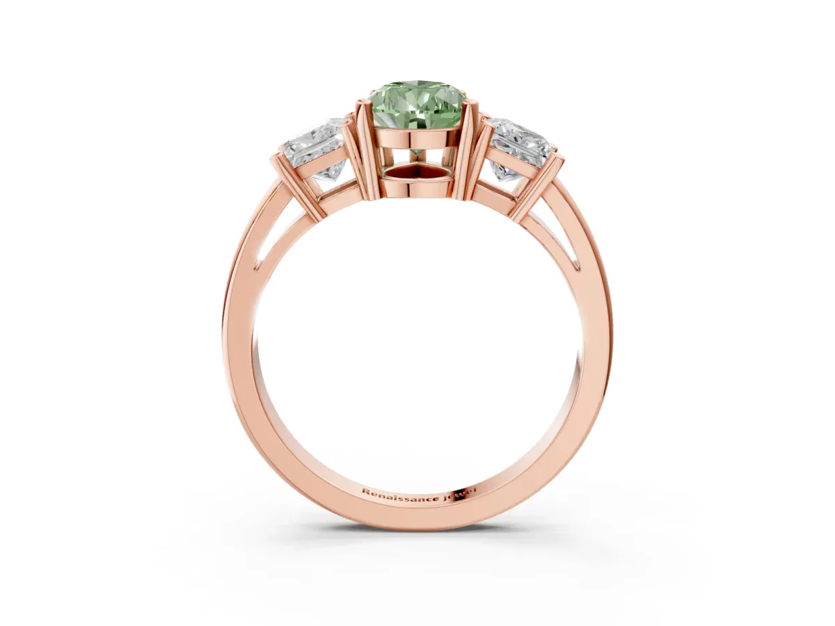 Fancy Green Three-Stone Pear Cut Cut Solitaire Ring with Prong Setting Rose gold