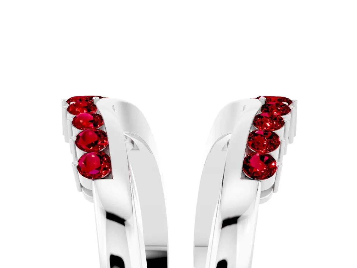 Round Ruby Chevron Contour Band with Prong Setting Silver