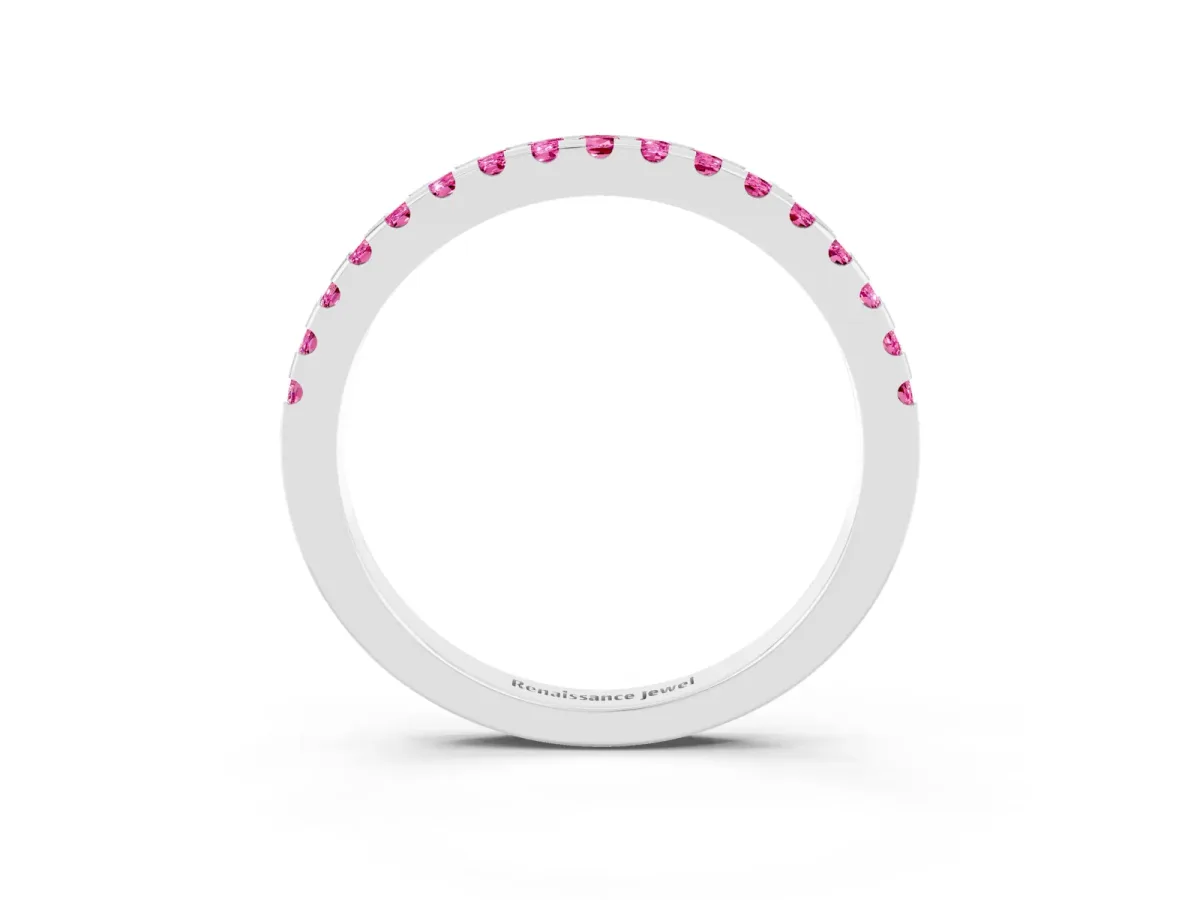 Round Pink Sapphire Pavé Set Eternity Band with Micro Prong Setting Silver