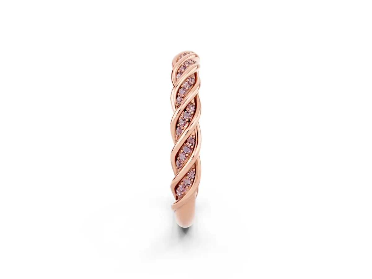 Twisted Pavé Round Morganite Eternity Band with Shared Prong Setting Rose gold