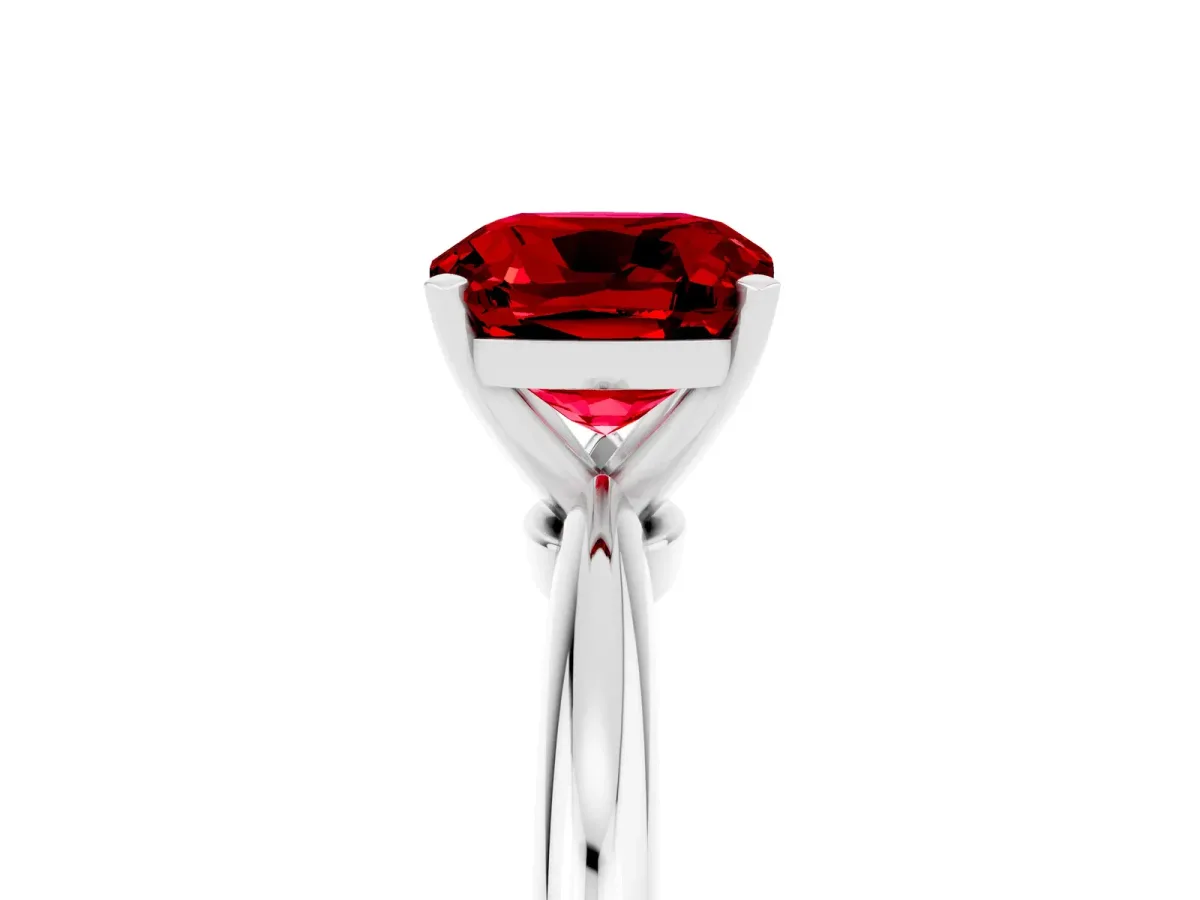 Cushion Cut Ruby Solitaire Ring with Six-Prong Setting and Classic Band Silver