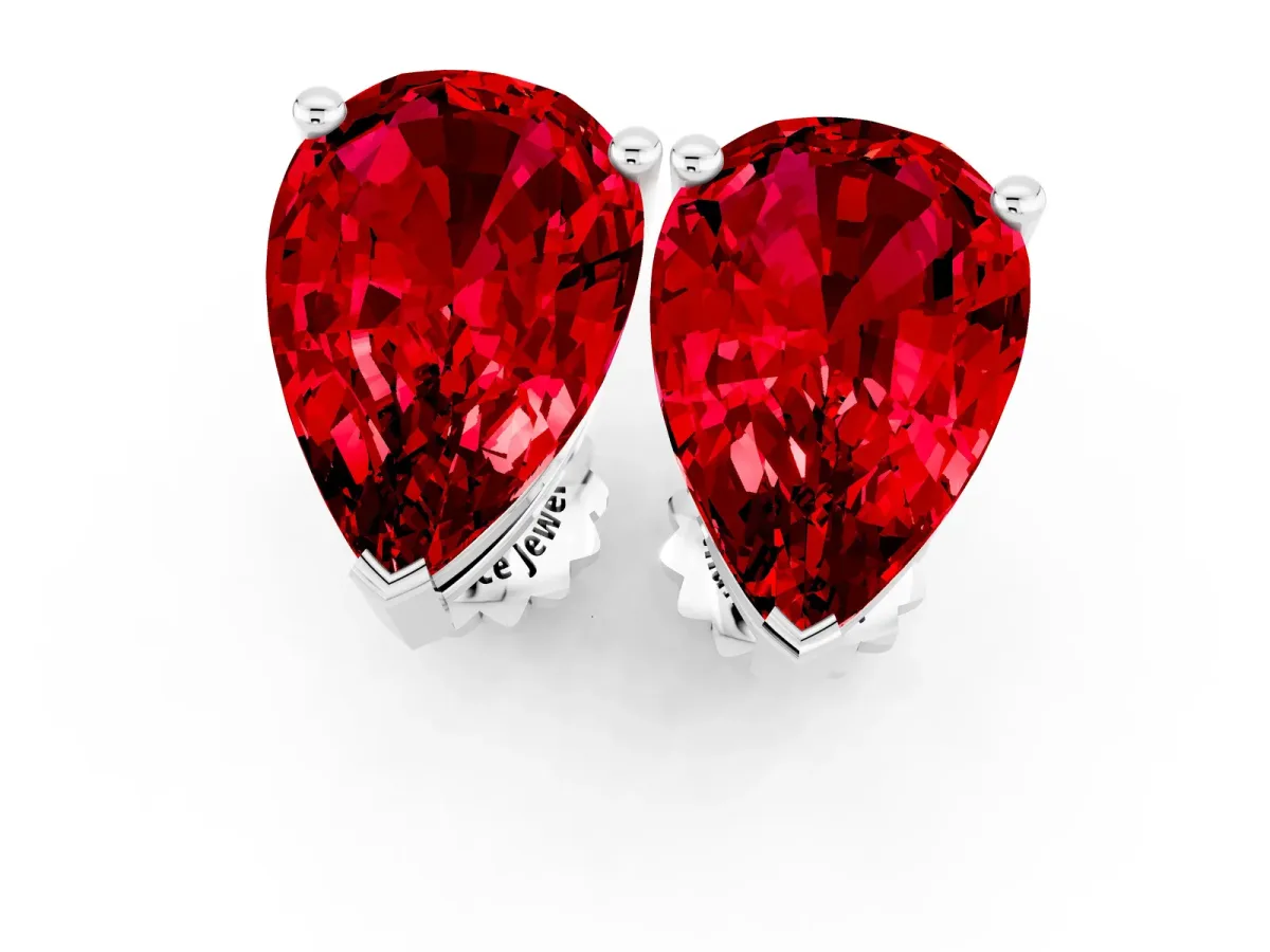 Pear Cut Ruby Stud Earrings Silver