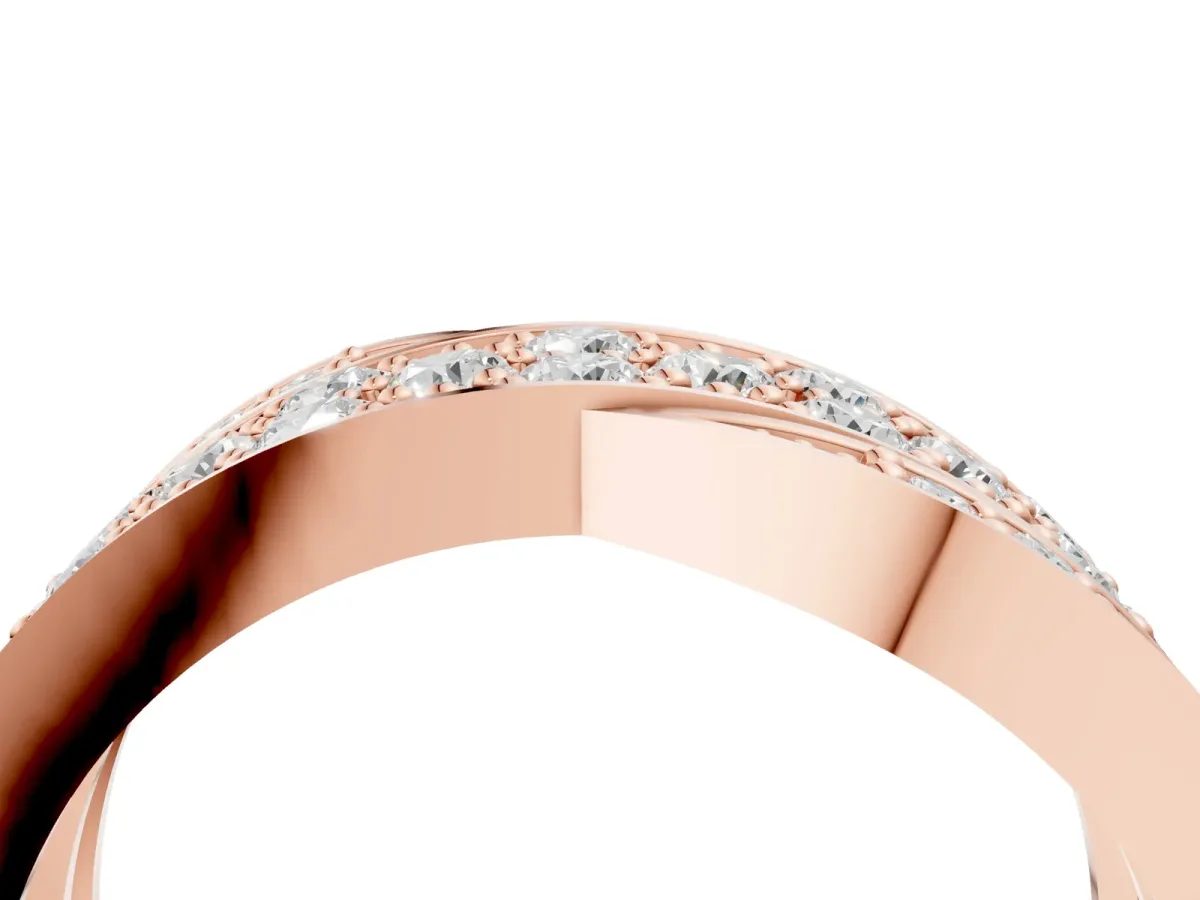 Pavé Round Diamond Crossover Band with Bead Prong Setting Rose gold