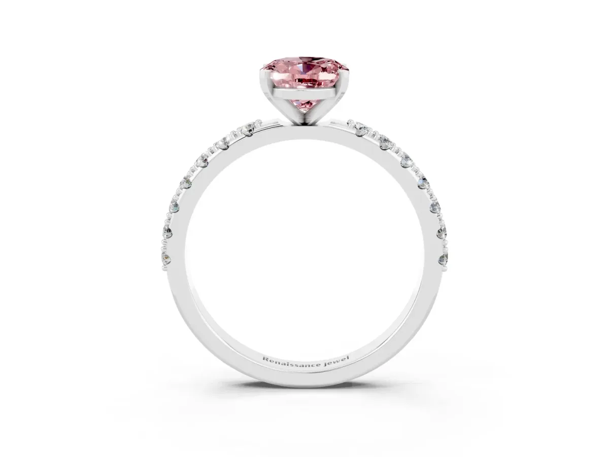 Oval Cut Morganite Solitaire Pavé Band with Four-Prong Setting Silver