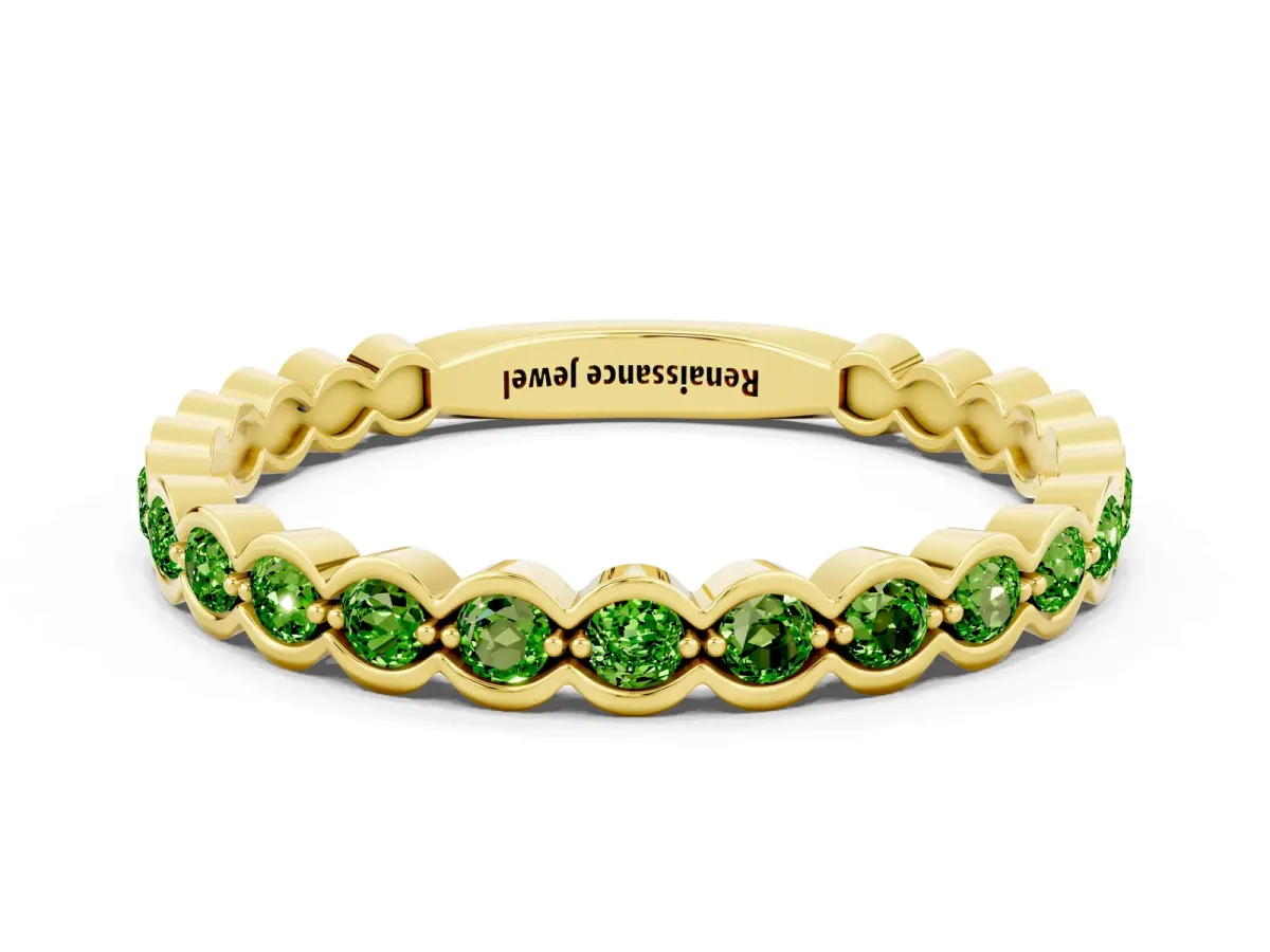 Round Peridot Bezel Set Eternity Band Yellow gold