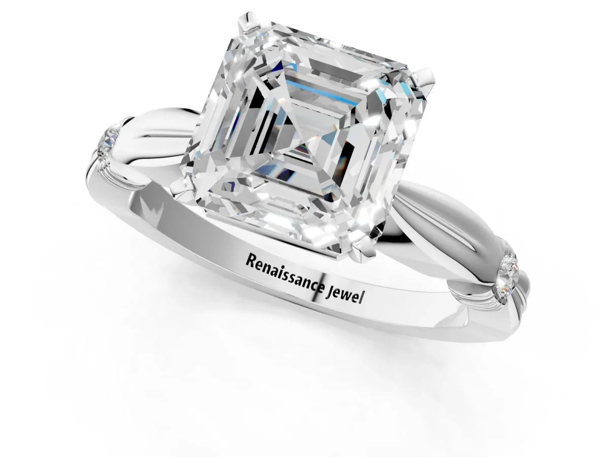 Asscher Cut Solitaire Diamond Twisted Band with Four-Prong Setting Platinum