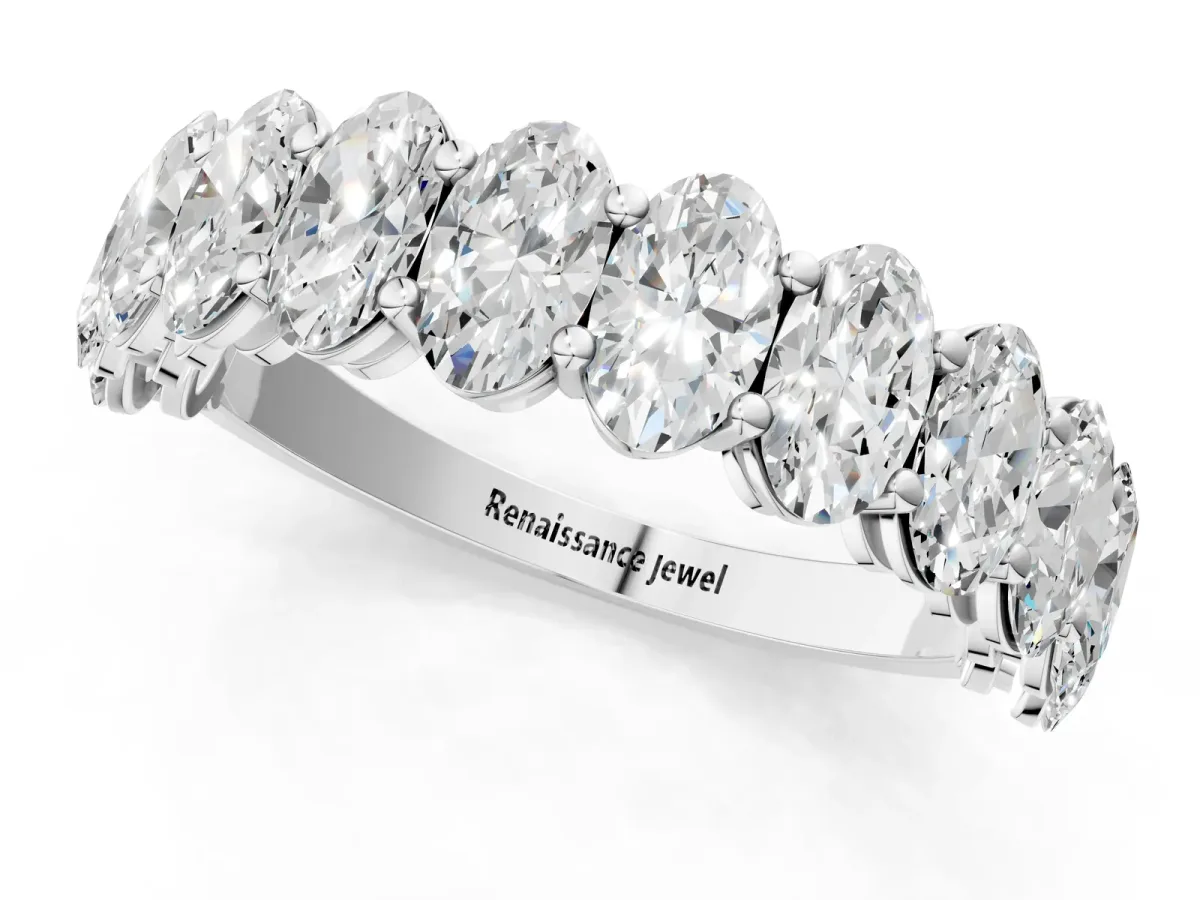 Oval Diamond Prong-Set Eternity Band Silver
