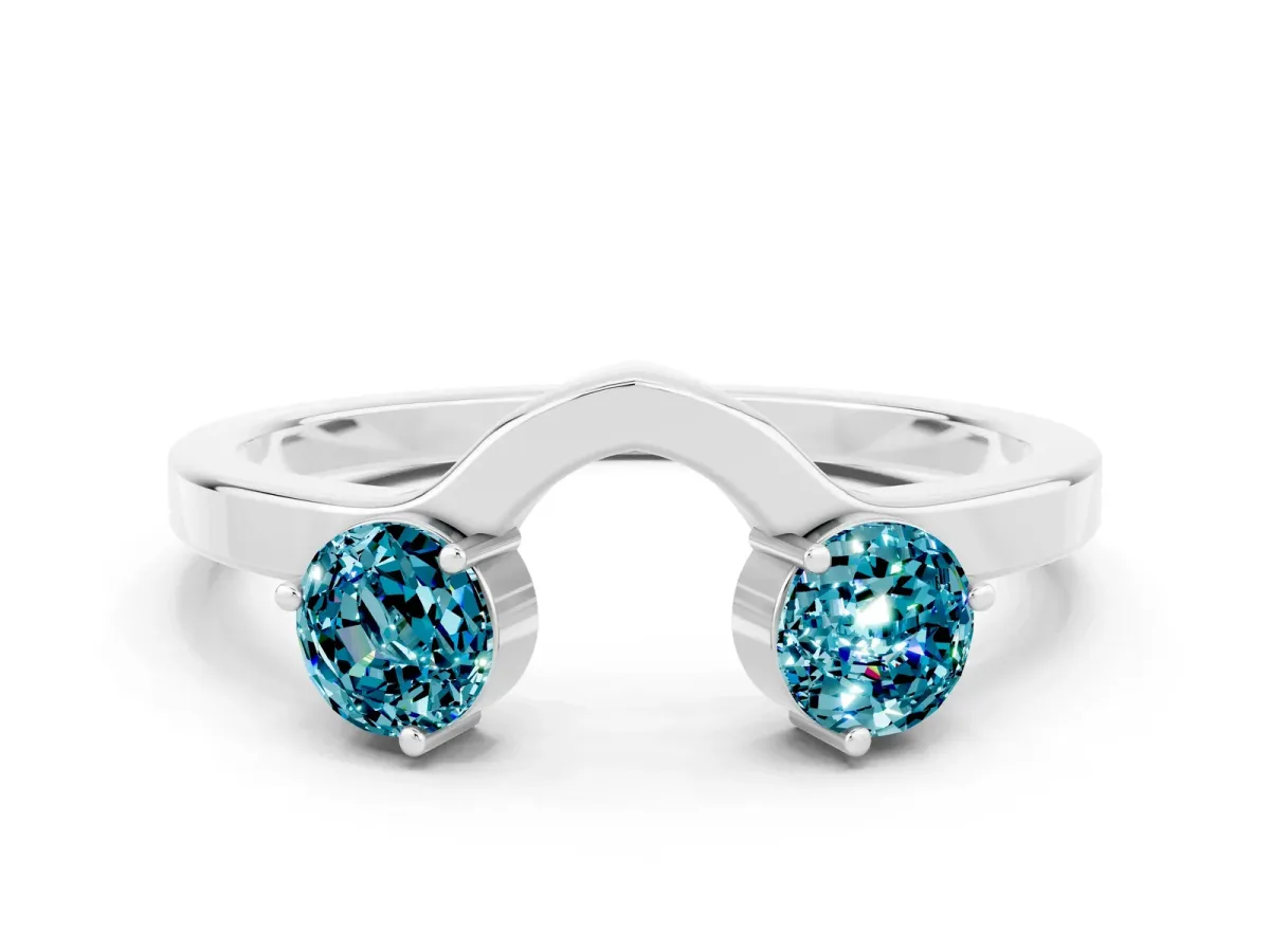 Dual Round Blue Topaz Open Band Ring with Prong Setting Platinum