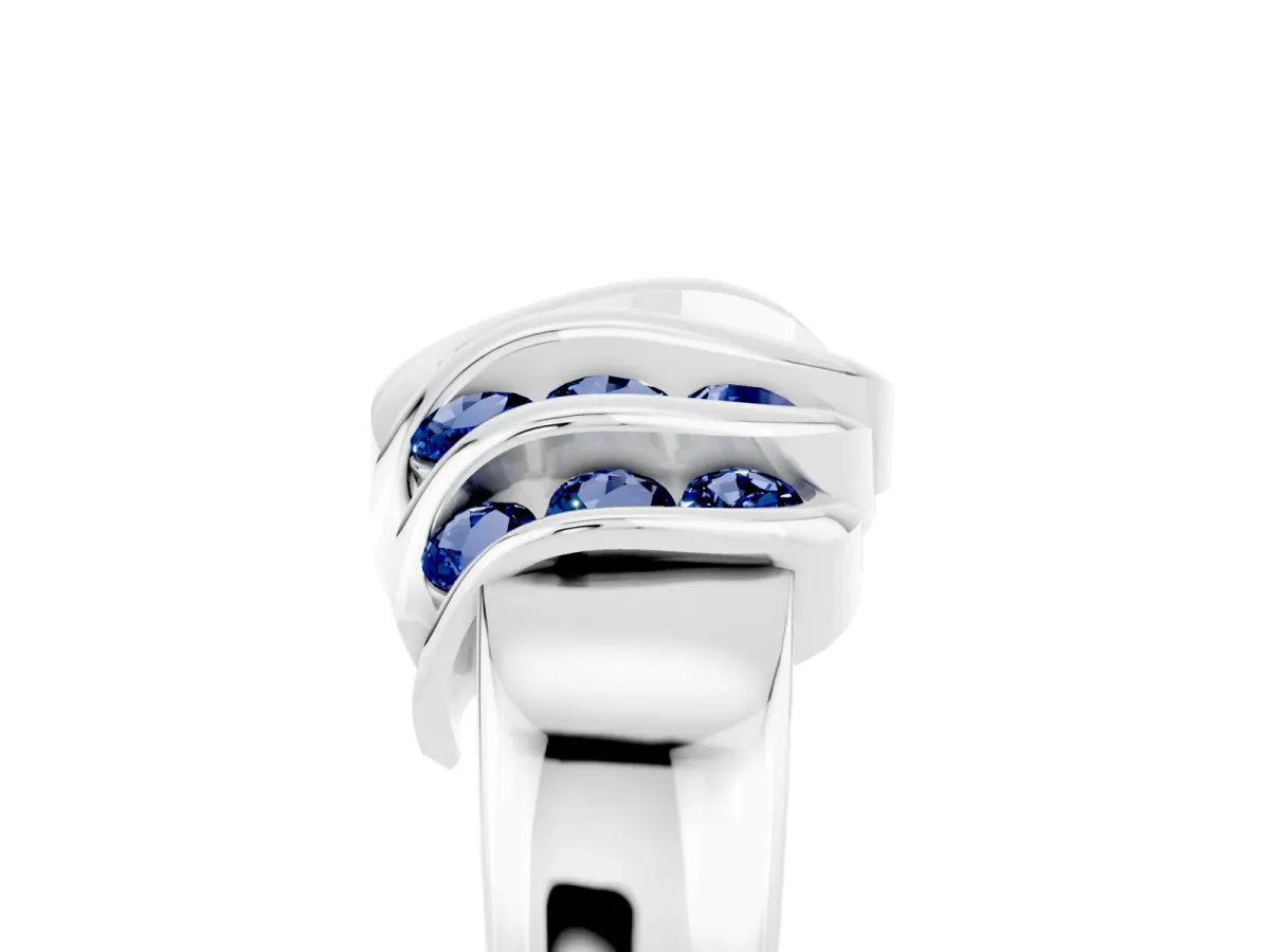 Round Blue Sapphire Multi-Row Crossover Band White gold