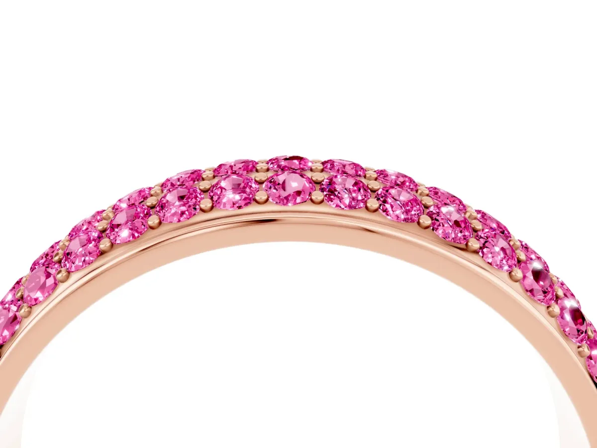 Three-Row Round Pink Sapphire Eternity Band with Shared Prong Setting Rose gold