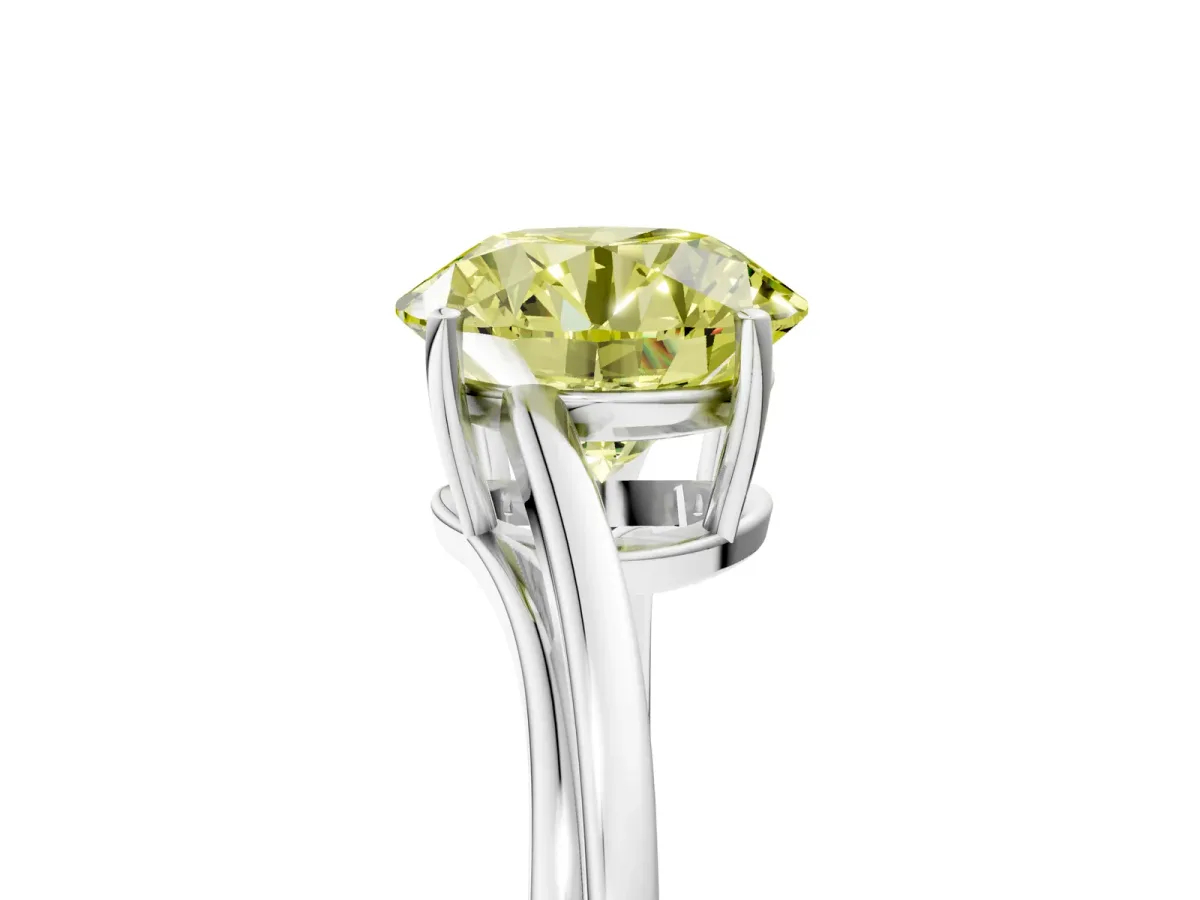 Fancy Yellow Round Cut Cut Solitaire Twist Band Ring with Four-Prong Setting Silver