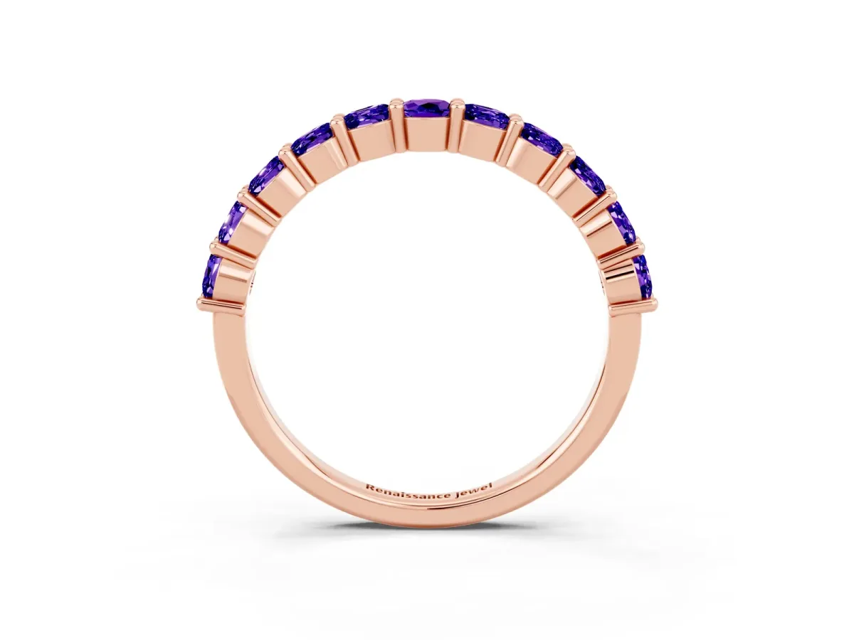 Round Tanzanite Half Eternity Band with Prong Setting Rose gold
