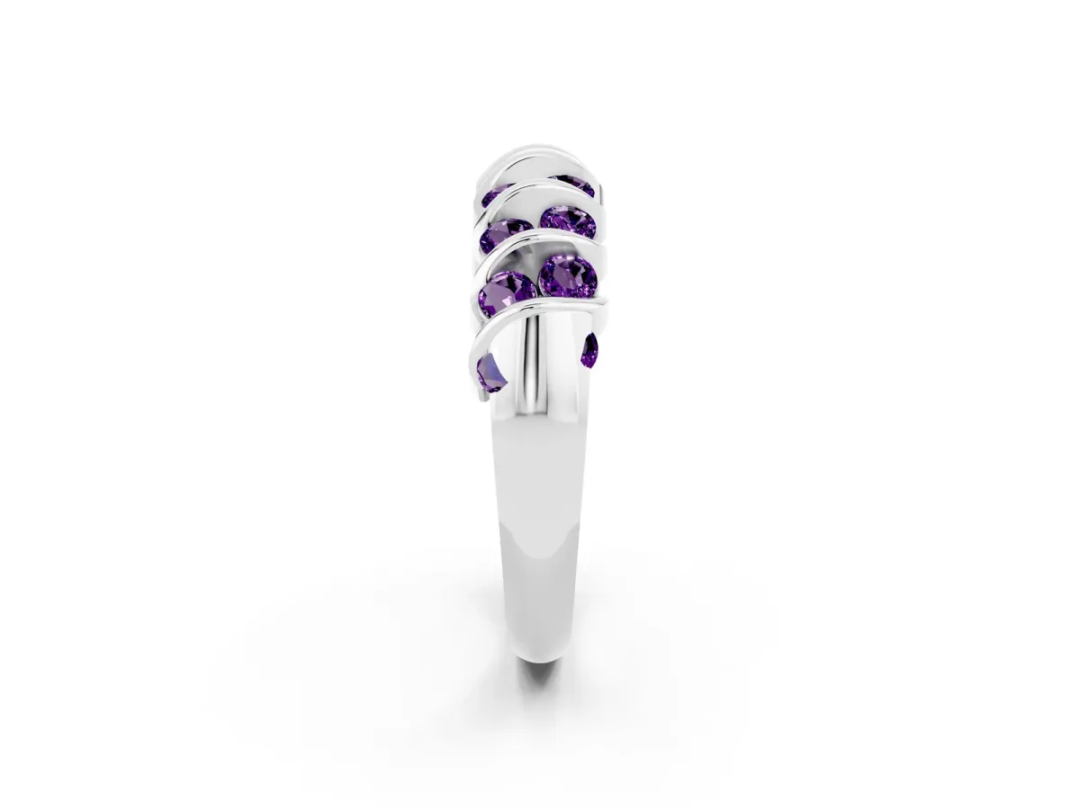 Channel Set Round Amethyst Multi-Row Band White gold