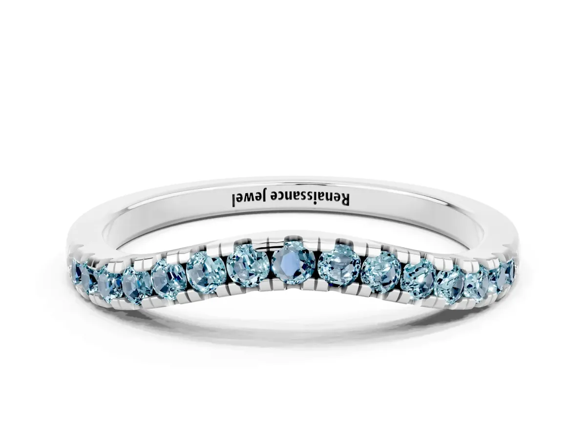 Aquamarine Pavé Curved Wedding Band Silver
