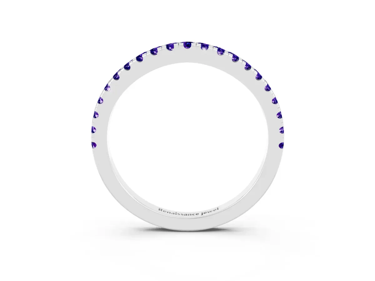Round Tanzanite Pavé Half Eternity Band with Shared Prong Setting Platinum