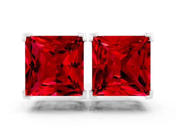 Princess Cut Ruby Stud Earrings Platinum