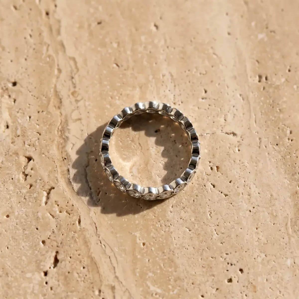 Round Diamond Bezel Set Eternity Band Silver