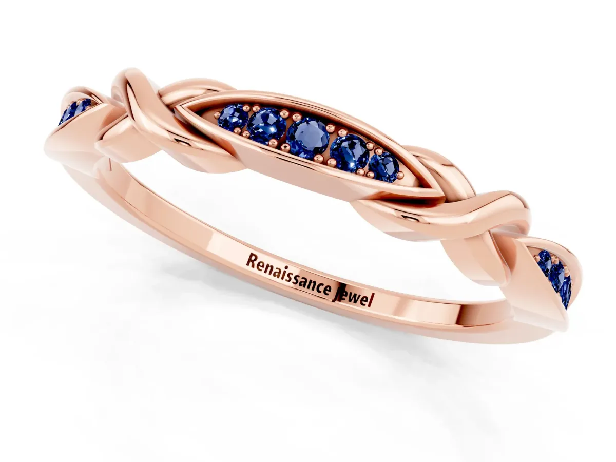 Twisted Marquise Blue Sapphire Pavé Band with Shared Prong Setting Rose gold