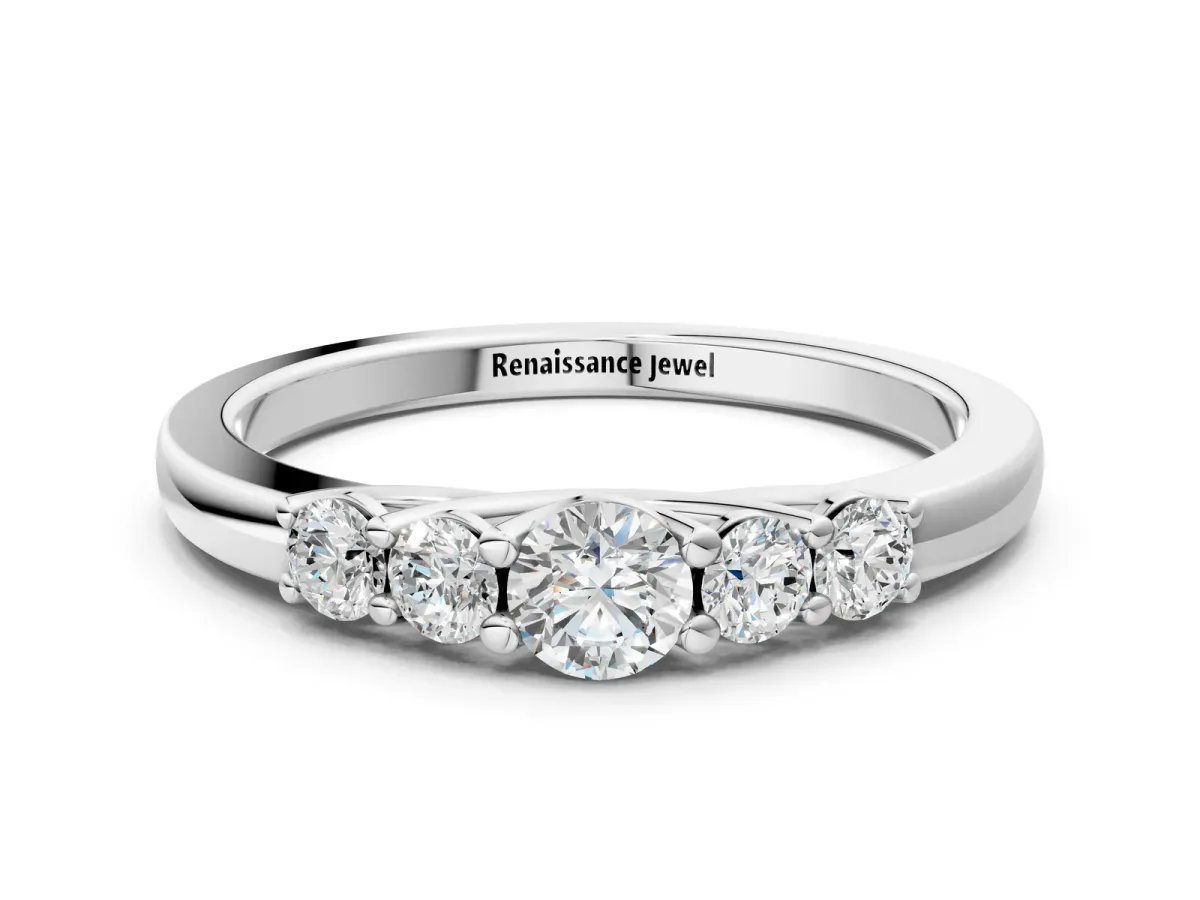 Five-Stone Round Diamond Prong Set Half Eternity Band Silver