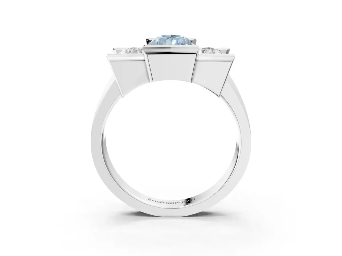 Fancy Blue Three Stone Pear Cut Cut Channel Set Diamond Ring Silver