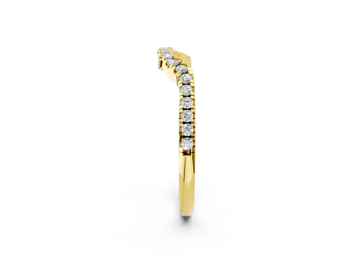 Round Diamond Pavé-Set Contoured Wedding Band Yellow gold