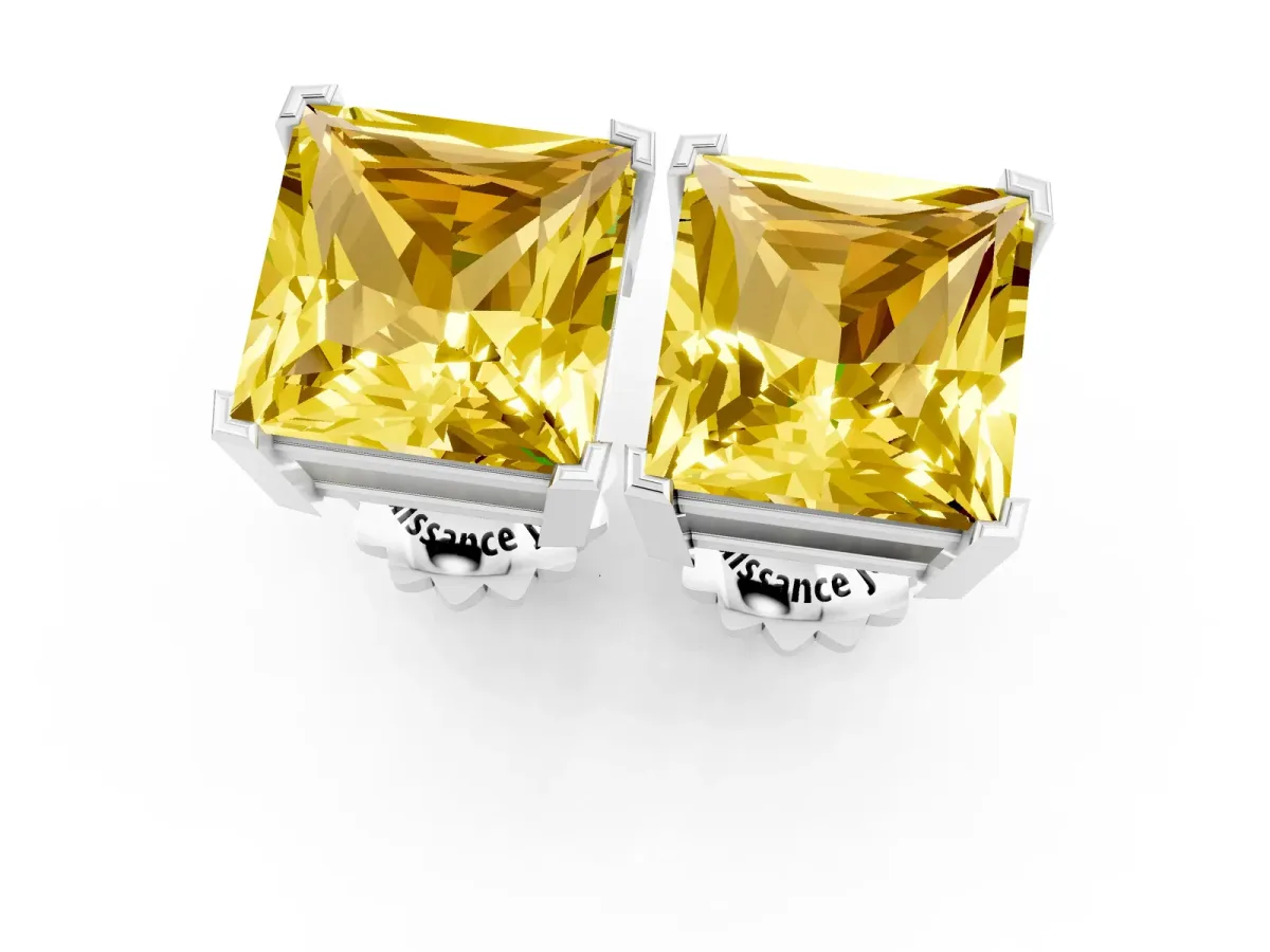 Princess Cut Yellow Sapphire Stud Earrings Platinum