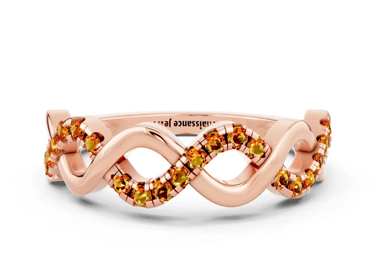 Twist Infinity Round Citrine Band with Pavé Setting Rose gold