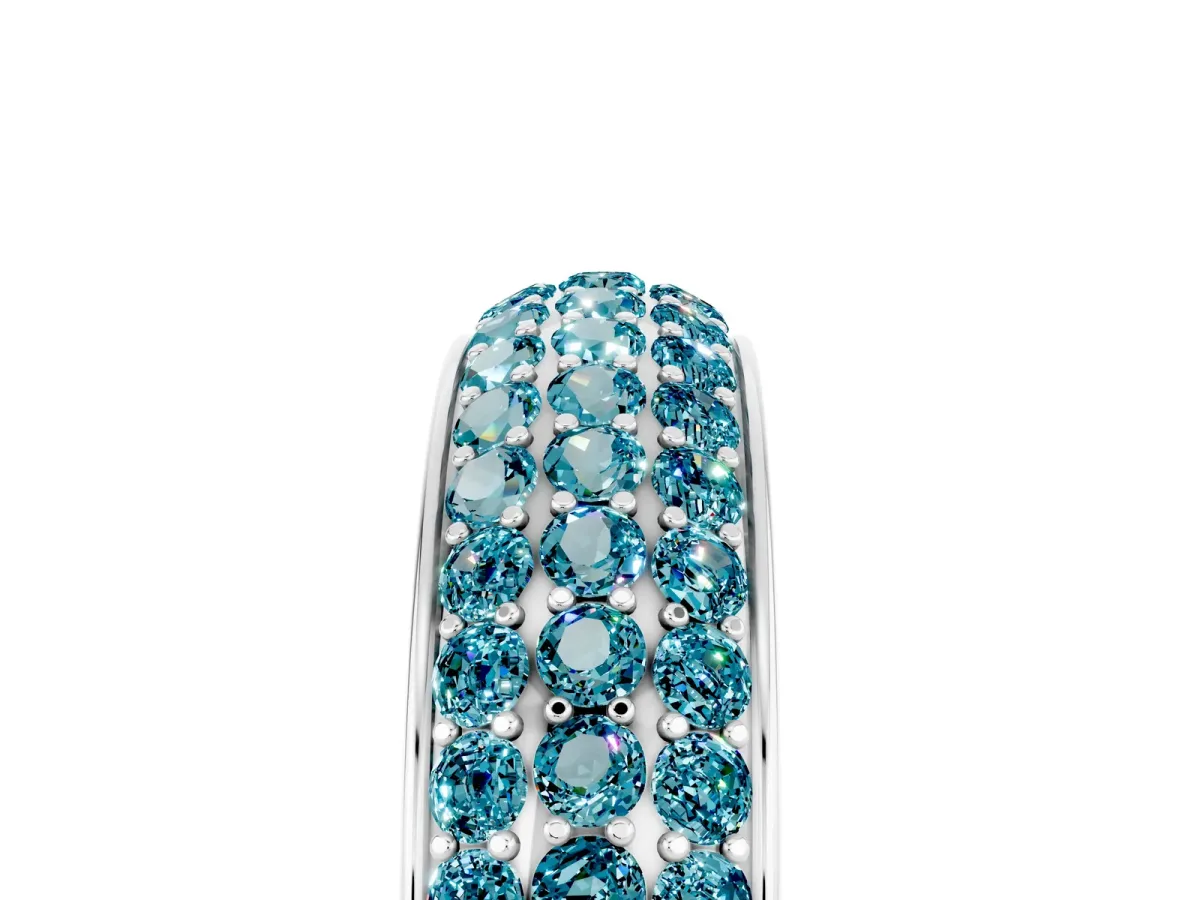 Three-Row Round Blue Topaz Eternity Band with Shared Prong Setting Platinum