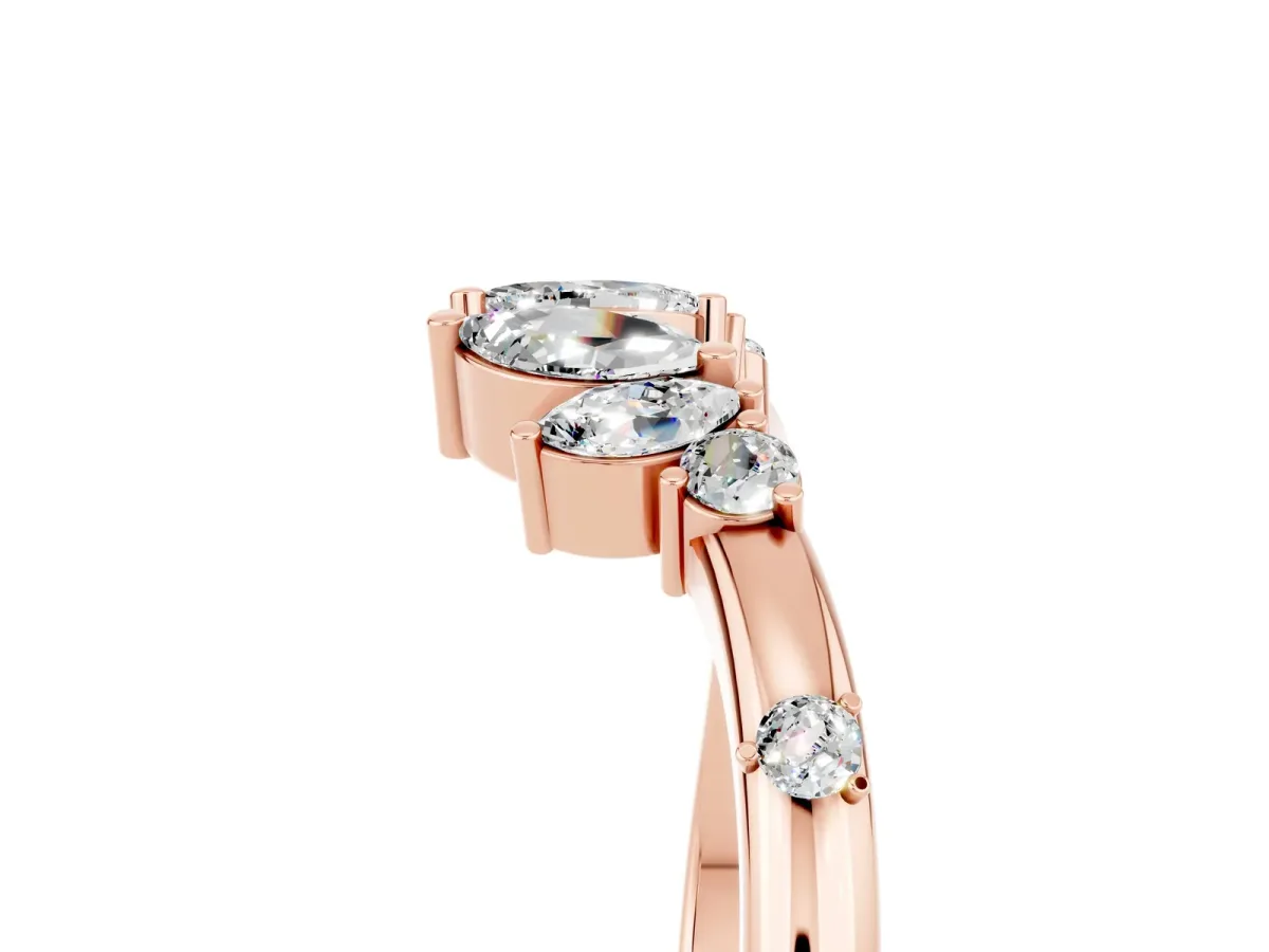 Open Marquise Cluster Moissanite Band with Prong Setting Rose gold