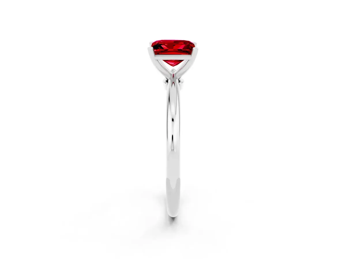 Princess Cut Ruby Solitaire Ring with Six-Prong Setting and Classic Band Platinum