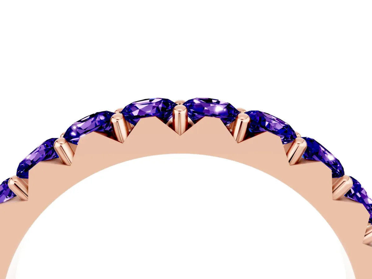 Round Tanzanite Half Eternity Band with Classic Prong Setting Rose gold