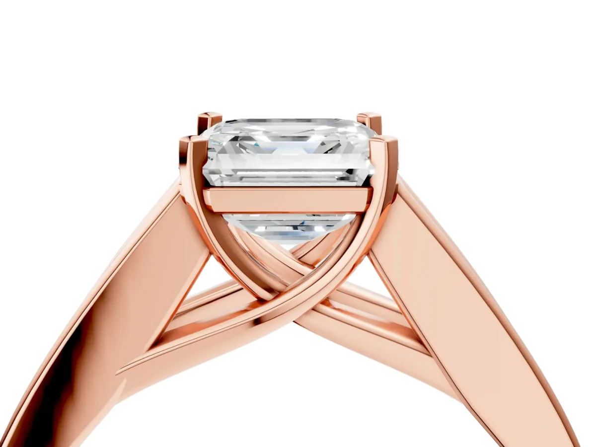 Asscher Cut Cut Channel Set Solitaire Ring with Four-Prong Setting Rose gold